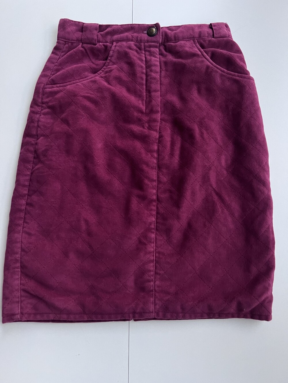 Vintage 70s/80s Quilted Suede Mini Skirt Magenta/Berry Floral Lined